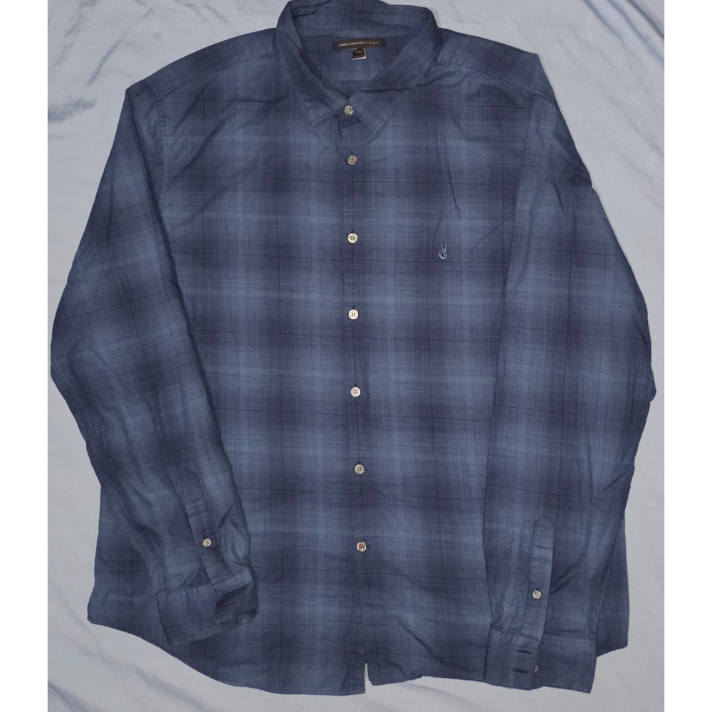 John Varvatos USA Blue Plaid Long Sleeve Button Down Men's Shirt 2XL